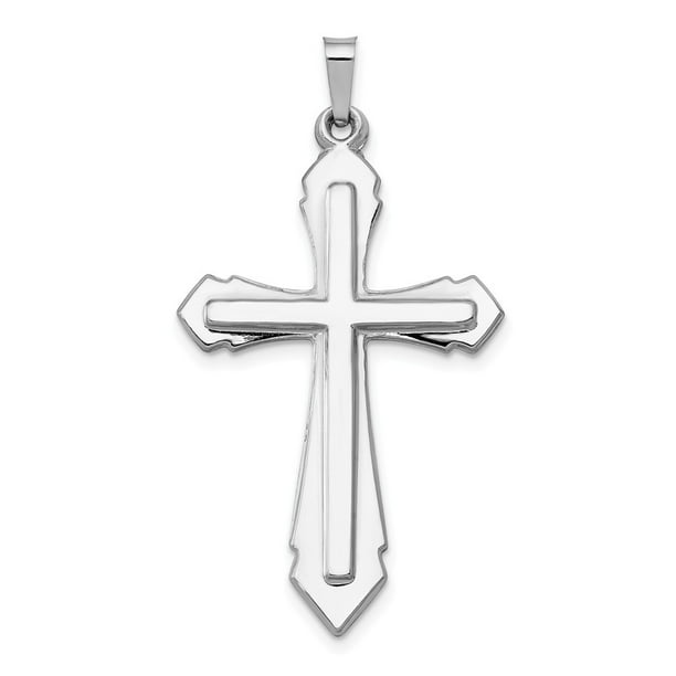 FB Jewels Solid 14K White Gold Polished Hollow Cross Pendant 
